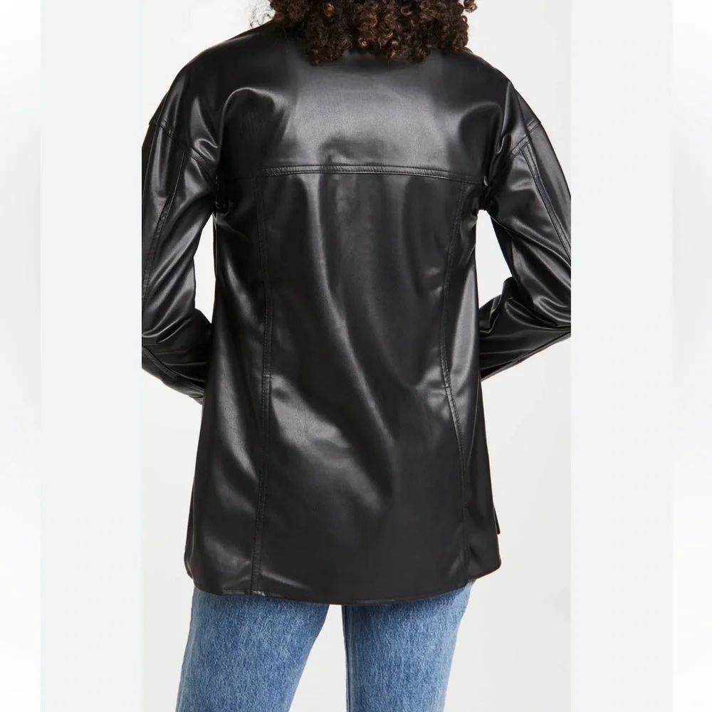 Blank NYC Women’s Lonestar Oversized Vegan Leather Fringe Shirt Jacket S Black - Picture 3 of 11
